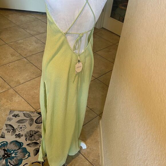 Peixoto Womens Women's L High Slit Cover Up Maxi Dress Citron Green Texture Knit - Picture 2 of 13